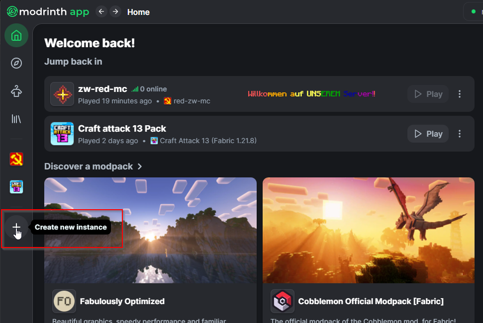 Modrinth Launcher Minecraft Profil Import