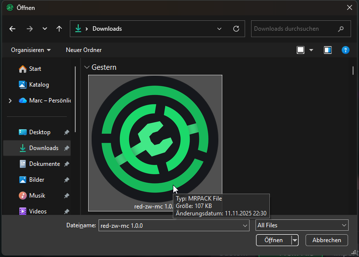 Modrinth Launcher Minecraft Profil Import